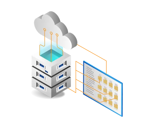 Red de almacenamiento de datos en servidor en la nube  Ilustración