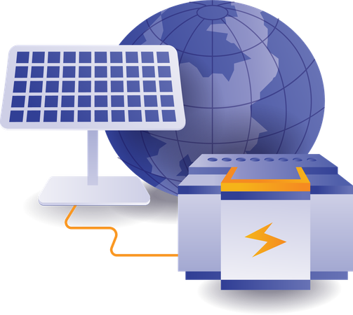 Red de baterías ecológicas que almacenan energía de paneles solares  Ilustración