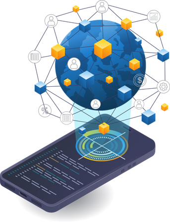 Tecnología de teléfonos inteligentes de la red mundial de negocios  Ilustración