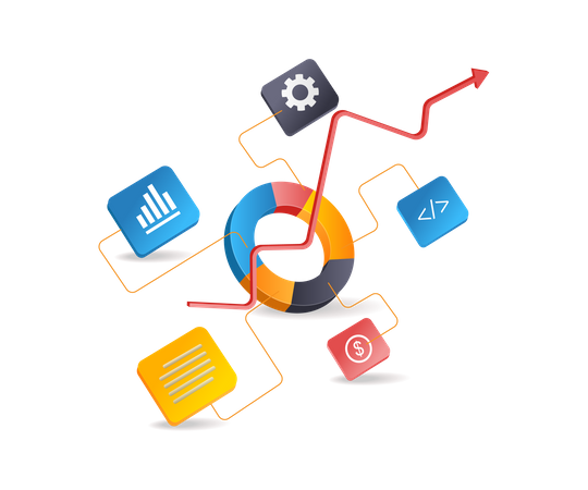 Red de sistemas de análisis de datos de negocios de inversión.  Ilustración