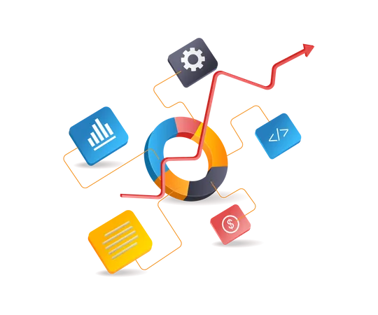 Red de sistemas de análisis de datos de negocios de inversión.  Ilustración