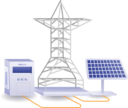Red de electricidad ecológica y ecológica a partir de energía de paneles solares.  Ilustración