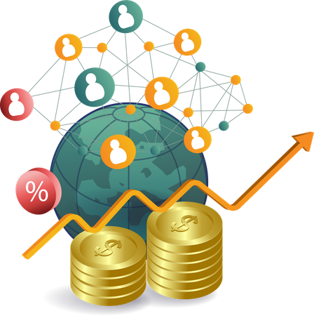 Red mundial de negocios y finanzas  Ilustración