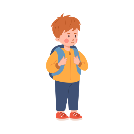 Red-haired child boy standing with backpack  Illustration