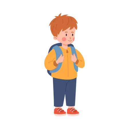 Red-haired child boy standing with backpack  Illustration