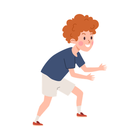 Red-haired curly kid boy standing in waiting pose  Illustration