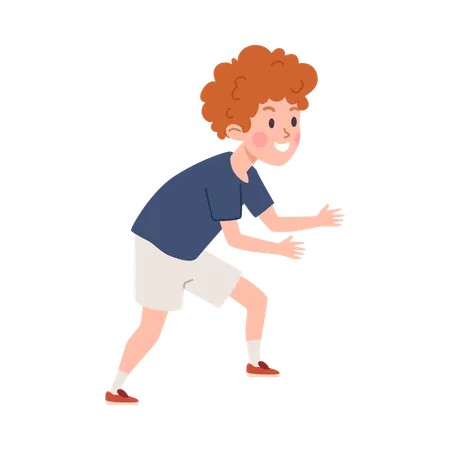 Red-haired curly kid boy standing in waiting pose  Illustration