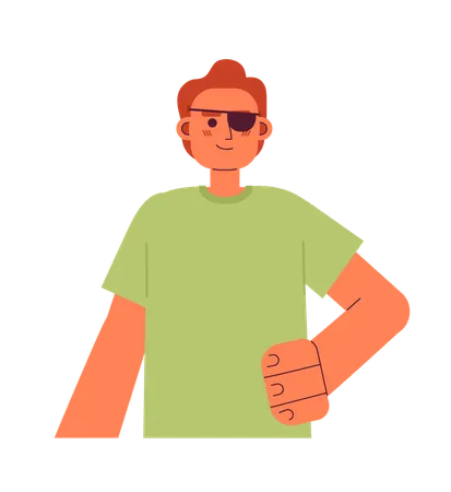 Red Haired Man With Blindfold On Eye Semi Flat Color Vector Character Editable Half Body Self Assured Man With Disability On White Simple Cartoon Spot Illustration For Web Graphic Design Illustration