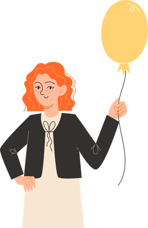 Red-haired teenage girl holding  balloon  Illustration