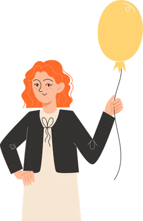 Red Haired Teenage Girl Holding A Balloon Illustration