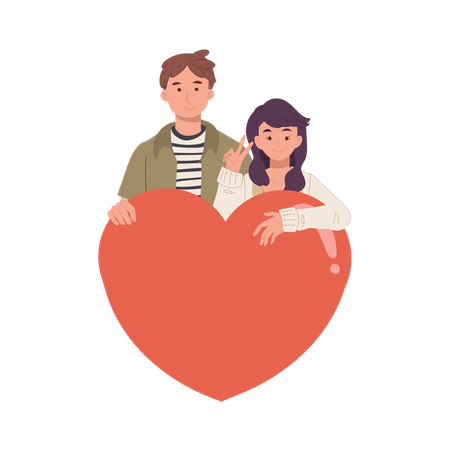 Red heart romantic couple hugging to celebrate love and affection on valentine's day  Illustration