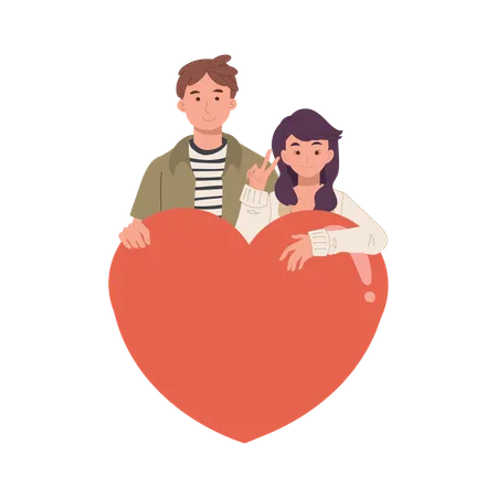 Red heart romantic couple hugging to celebrate love and affection on valentine's day  Illustration