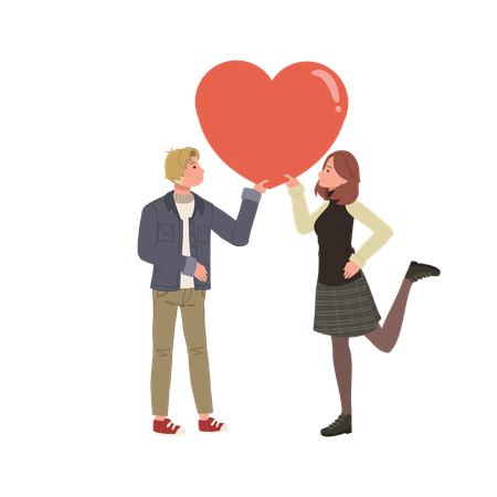 Red heart romantic couple hugging to celebrate love and affection on valentine's day  Illustration