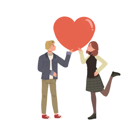 Red heart romantic couple hugging to celebrate love and affection on valentine's day  Illustration