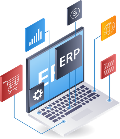 Red informática y tecnología empresarial ERP.  Ilustración