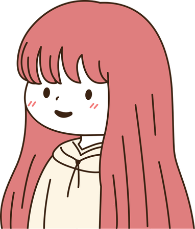 Red Long Haired Cute Chibi Girl Character with Smile Expression  Illustration