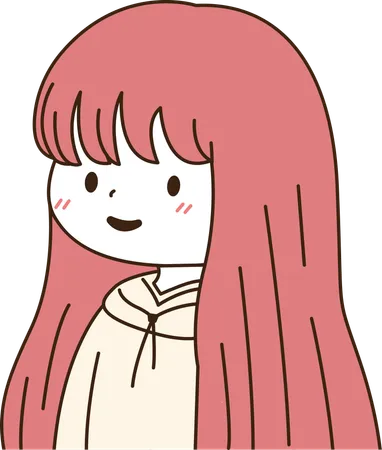 Red Long Haired Cute Chibi Girl Character with Smile Expression  Illustration