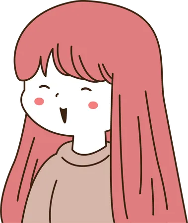 Red Long Haired Cute Chibi Girl Character with Smile Expression  Illustration