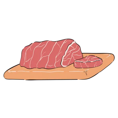 Red meat pieces on cutting board  Illustration