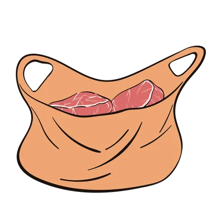 Red meat pieces on plastic bag  Illustration
