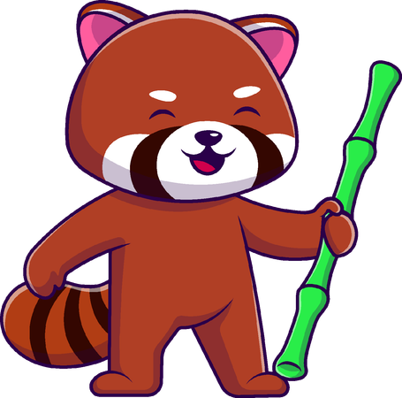 Red Panda Holding Bamboo  Illustration