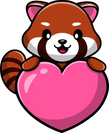 Red Panda holding heart  Illustration