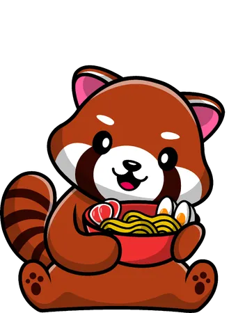 Red Panda Holding Ramen  Illustration