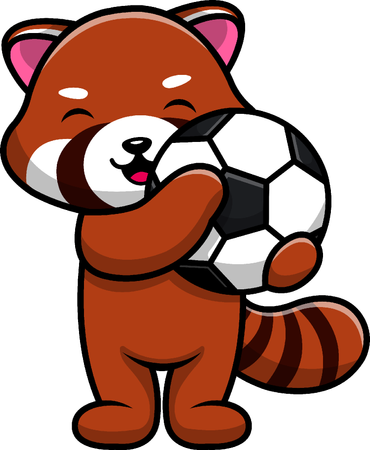 Red Panda Holding Soccer Ball  Illustration