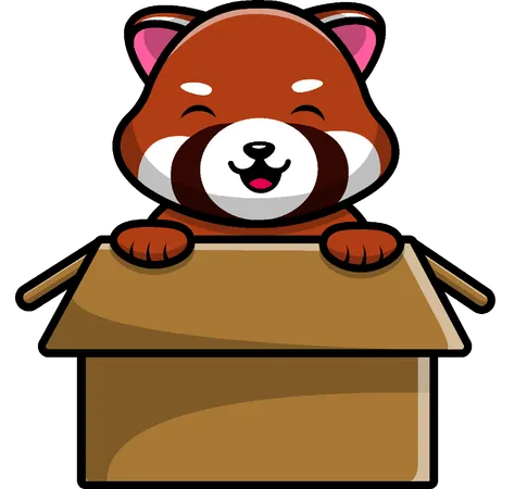 Red Panda In Box  Illustration