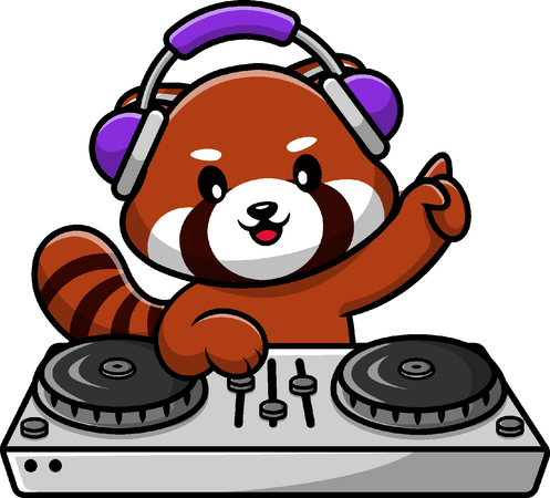 Red Panda Playing DJ Music With Headphone  イラスト