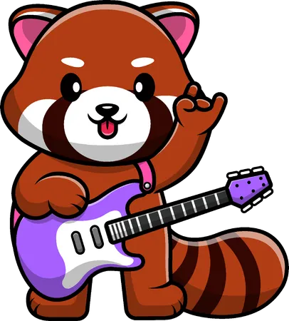 Red Panda Playing Electric Guitar  Illustration