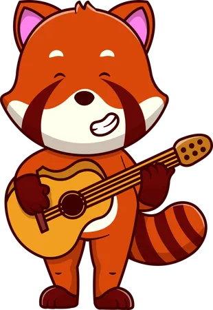 Red Panda Playing Guitar  Illustration