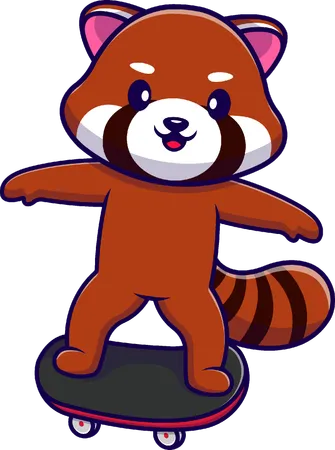 Red Panda Playing Skateboard  Illustration