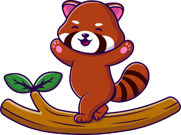 Red Panda Walking On Branch  イラスト