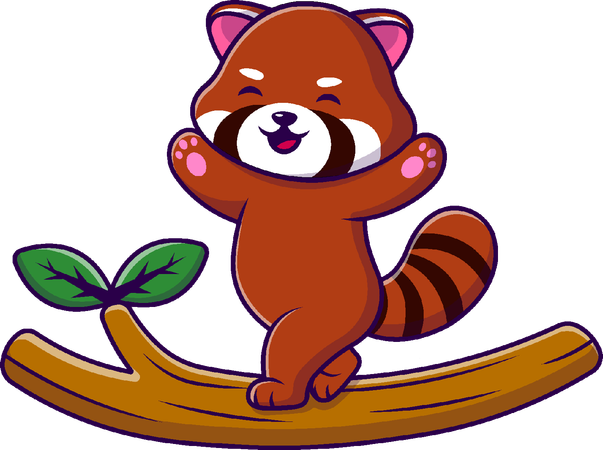 Red Panda Walking On Branch  Illustration