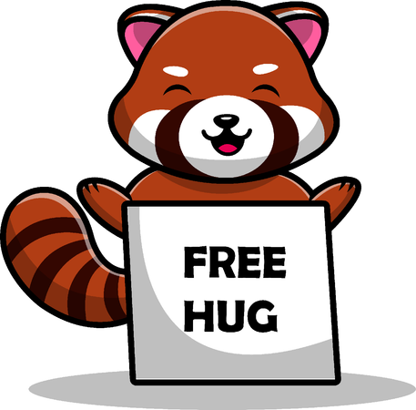 Red Panda With Free Hug Board  Illustration