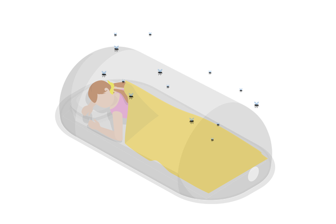 La red para dormir protege de las picaduras de mosquitos  Ilustración
