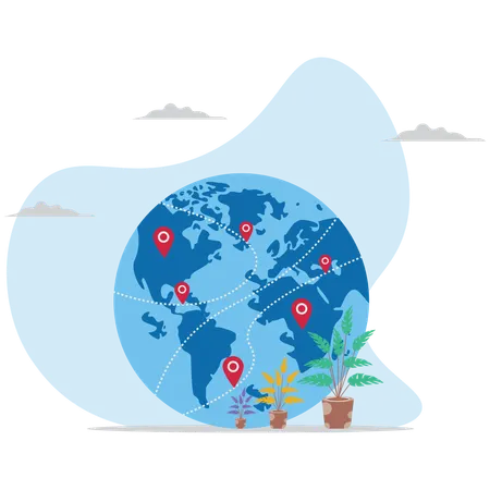 Red pin on world  Illustration