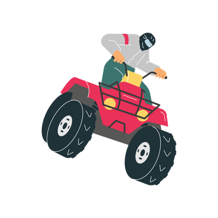 Red quad bike with man in helmet off-road driving  Illustration