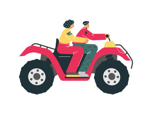 Red Quad bike with people riding it  Illustration