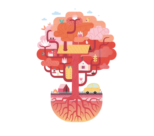 Red Tree House  Illustration