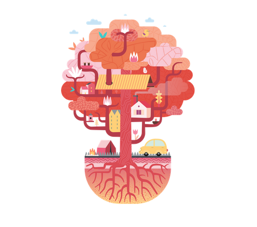 Red Tree House  Illustration