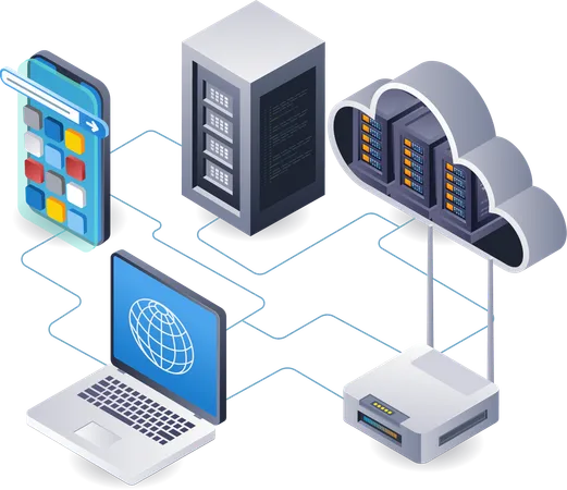 Analista de tecnología de servidor en la nube de Internet de red Wifi  Ilustración