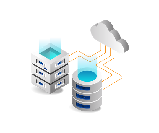 Rede de armazenamento de banco de dados e servidor em nuvem  Ilustração