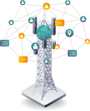Rede de comunicação de torre para tecnologia da informação  Ilustração