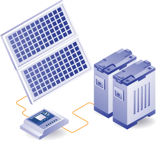 Rede de energia de painel solar com baterias  Ilustração