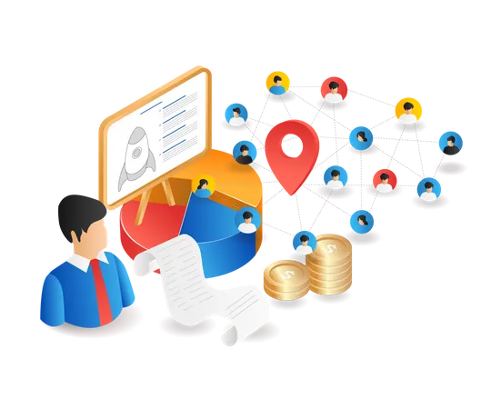 Rede educacional de equipes de negócios on-line  Ilustração