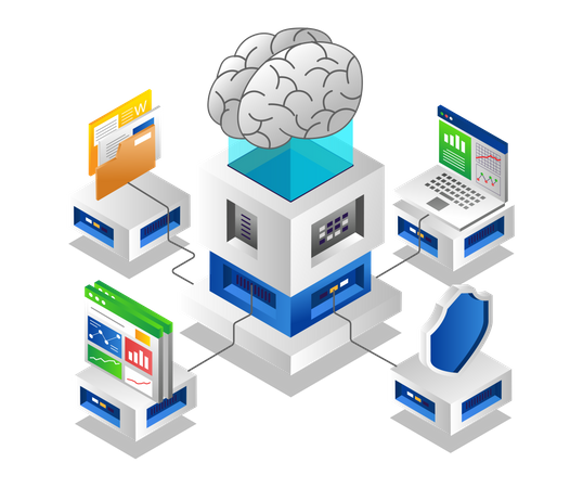 Rede de servidores em nuvem de inteligência artificial  Ilustração