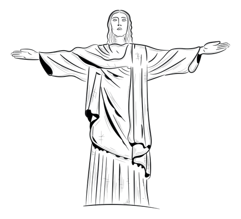 A Well Designed Hand Drawn Illustration Of Redeemer Statue Illustration