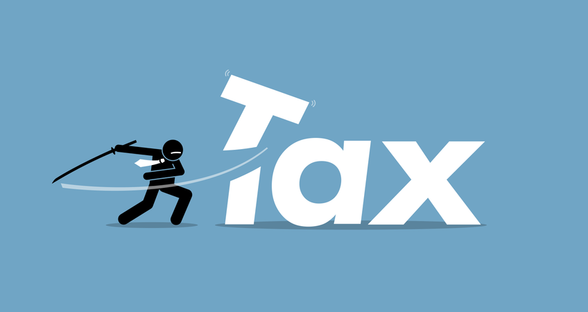 Corte de impostos pelo empresário.  Ilustração